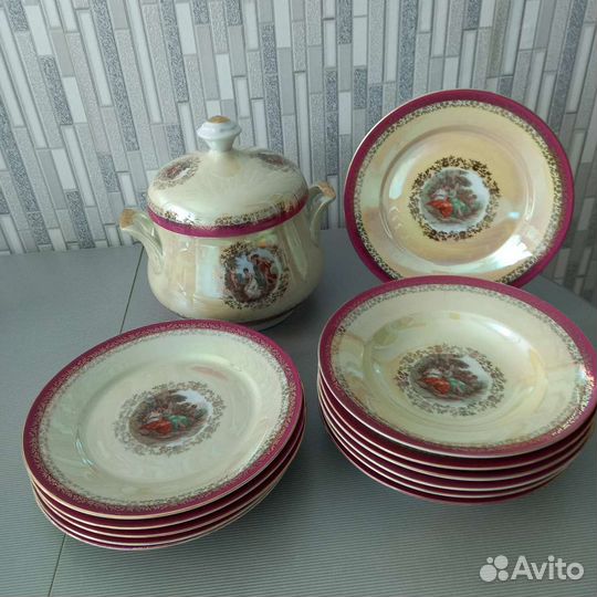 Супница, тарелки сервиза Мадонна Фортуна, ГДР