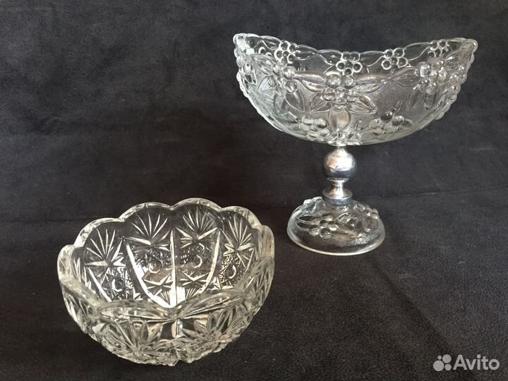 Ваза на серебряной ножке и Чаша. Хрусталь СССР