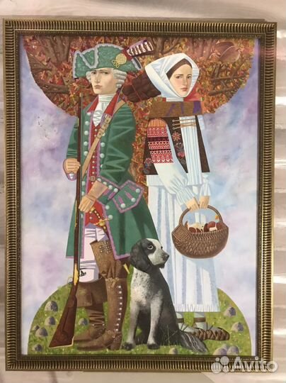 Картина маслом на холсте «Встреча на охоте»