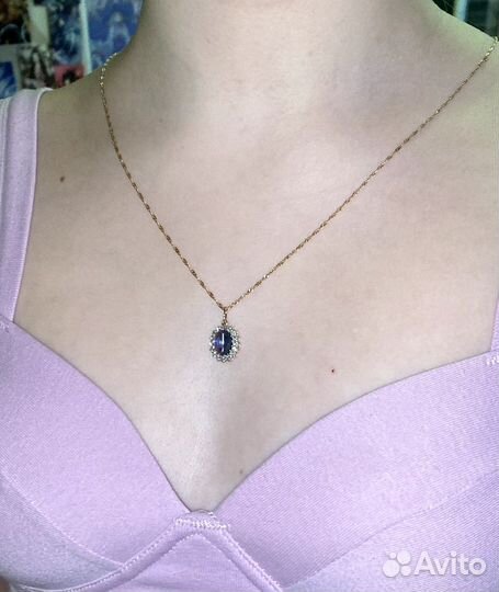 Золотой кулон подвеска танзанит