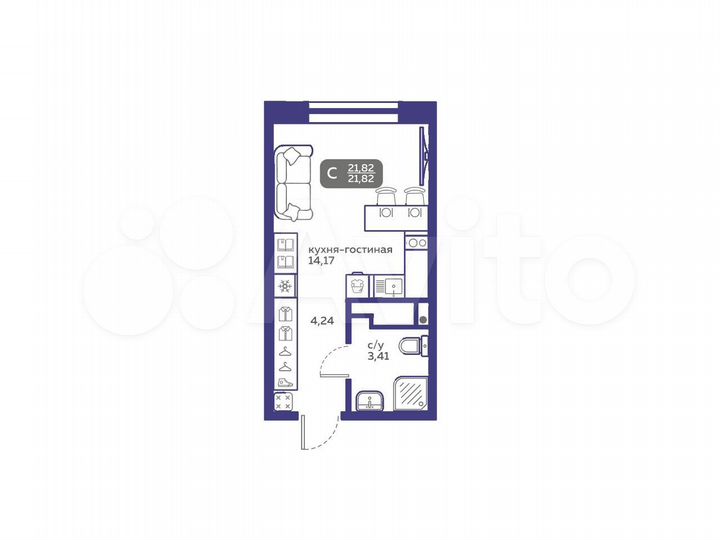 Квартира-студия, 21,8 м², 3/20 эт.