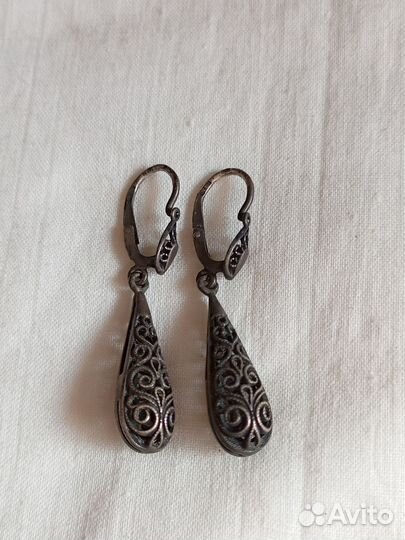 Серебрянные серьги СССР скань