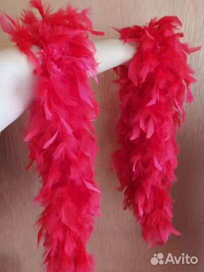 Боа из перьев красное 111см, 2 шт