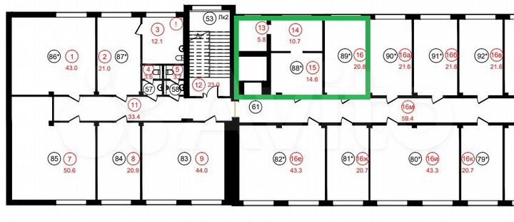 Блок офисов с ндс на первой линии, 51.9 м²
