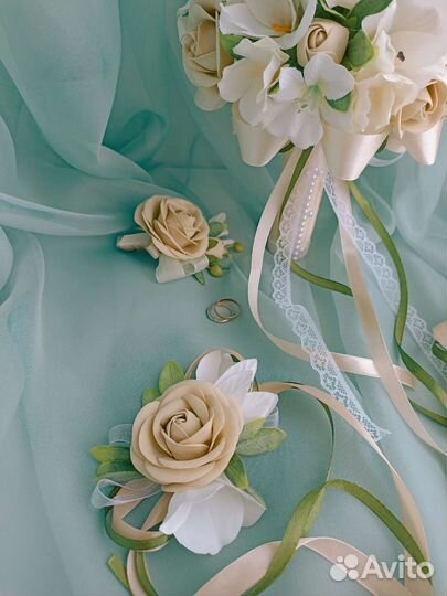 Свадебный букет + бутоньерки