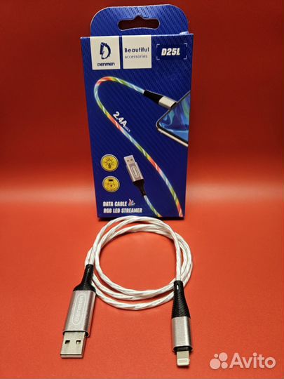 Кабель iPhone Denmen D25L 2.4A 1 м светящийся