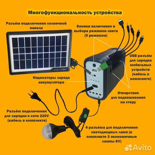Автономное освещение на солнечной батарее 5в1