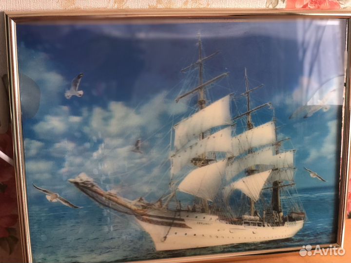 Объемная картина в рамке большая корабль