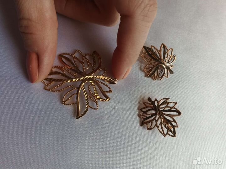 Серьги и подвеска серебро в позолоте