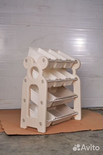 Стеллаж для игрушек белый (4 полки + 10 контейнеро