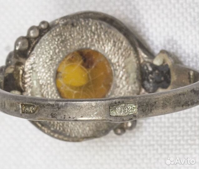 Кольцо Янтарь, серебро 925 проба, 17 размер, общий