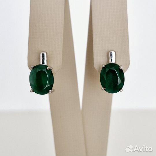 Серебряные Серьги Зеленый Агат Серебро 925 Винтаж