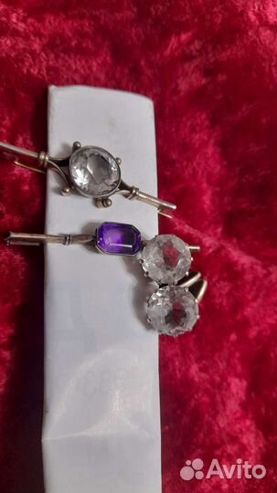 Заколка серебряные ссср.горный хрусталь.875проба