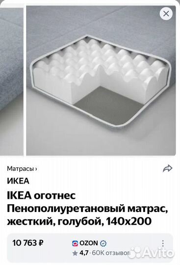 Матрас 140х200 Икеа Оготнес