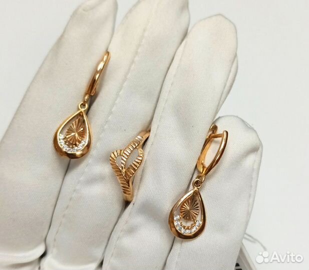 Комплект Золото 585 Серьги + Кольцо 17р-р с Фианит