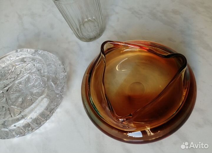 Пепельница солидная, чешское стекло