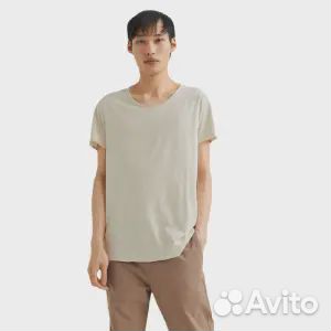 Футболка H&M Raw-edge, светло-бежевый