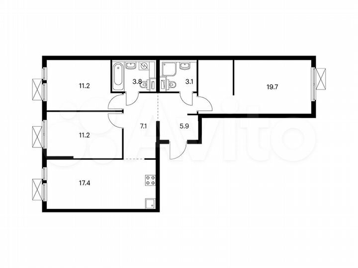 3-к. квартира, 79,4 м², 14/15 эт.