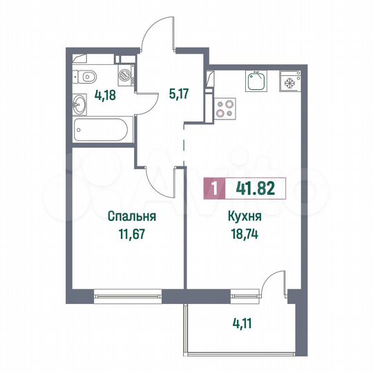 1-к. квартира, 41,8 м², 8/16 эт.