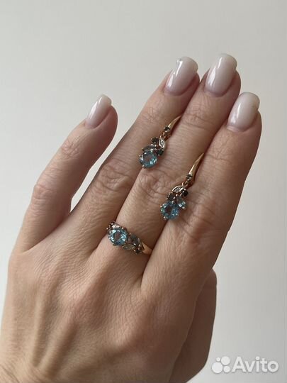 Комплект с топазами, кольцо, серьги, подвеска