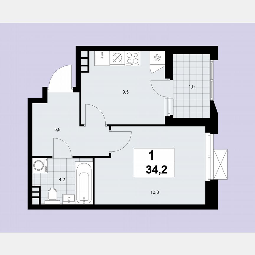 1-к. квартира, 34,2 м², 3/21 эт.