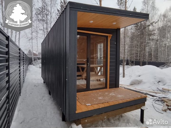 Баня каркасная Скандинавия 6 х 2,4 м с крыльцом