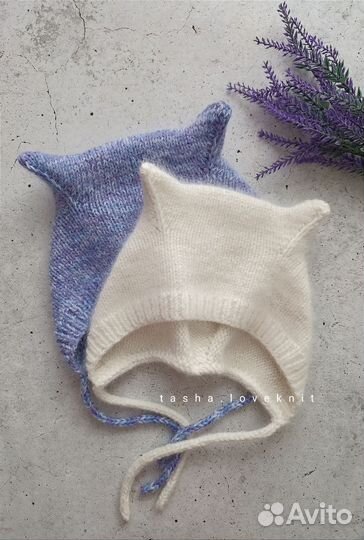 Шапочка чепчик с ушками детский/Коточепчик