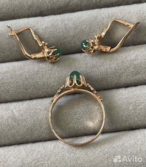 Советский золотой комплект с хризопразами