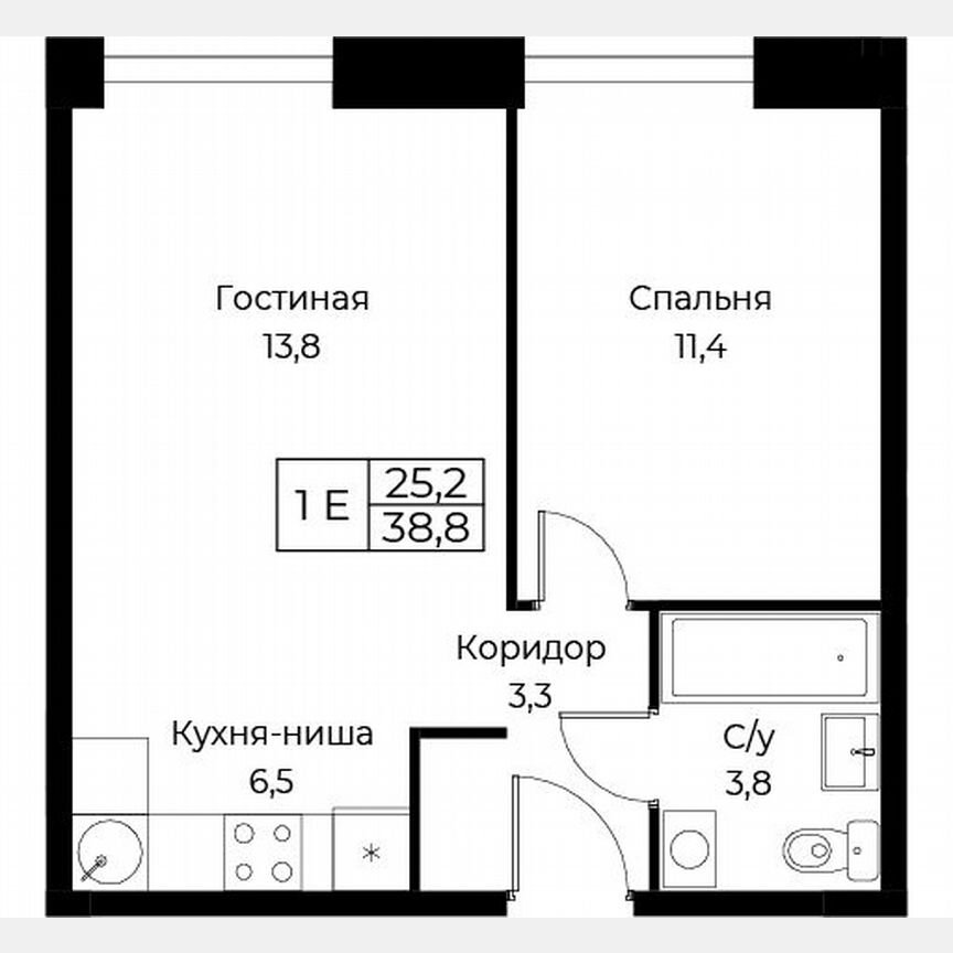 1-к. апартаменты, 38,8 м², 21/30 эт.