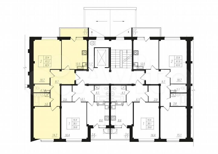 2-к. квартира, 62,4 м², 2/16 эт.