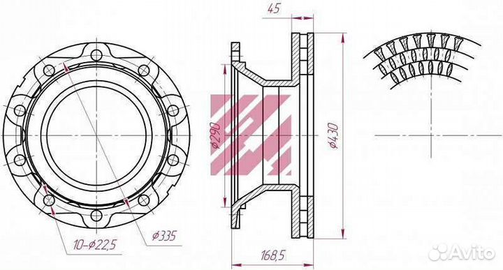 Диск тормозной Шмитц вентилируемый 430х45х168,5