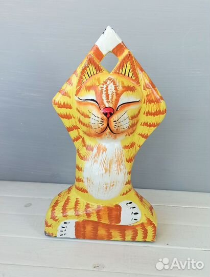 Кот деревянный, кот йог, фигурка сувенирная