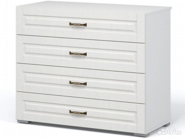Комод «Лацио» 4ящ, Белый/Белое дерево