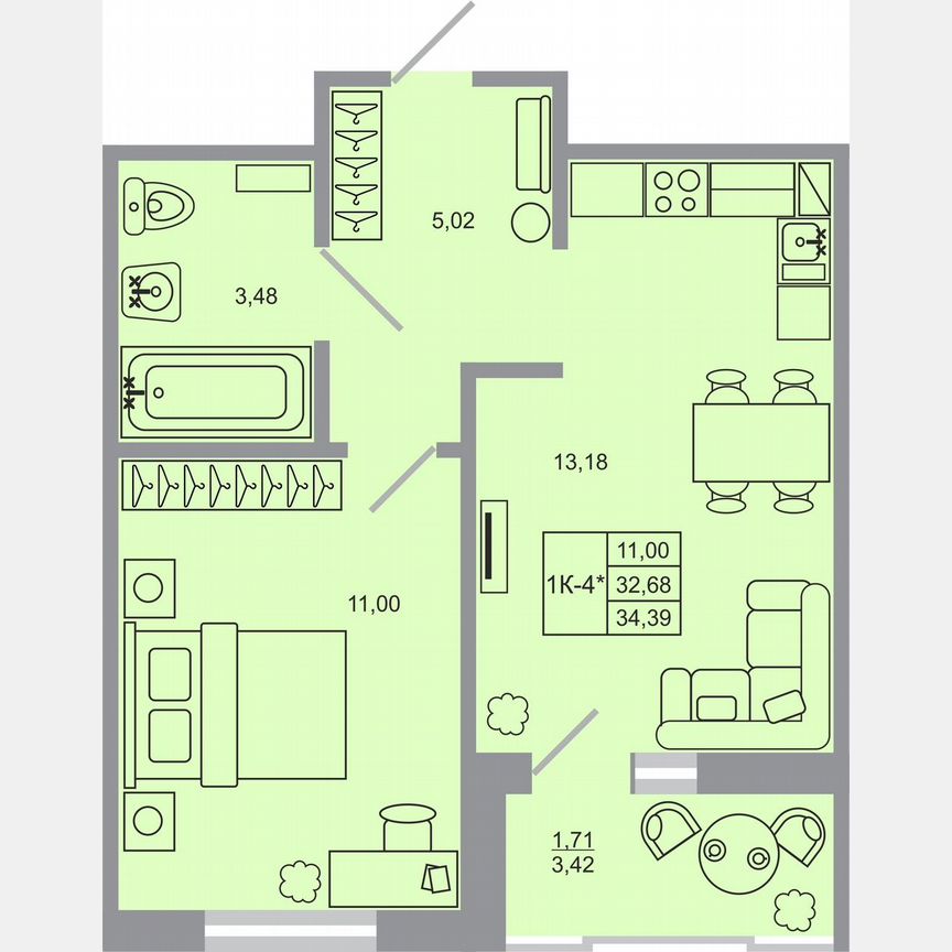 1-к. квартира, 34,4 м², 17/17 эт.
