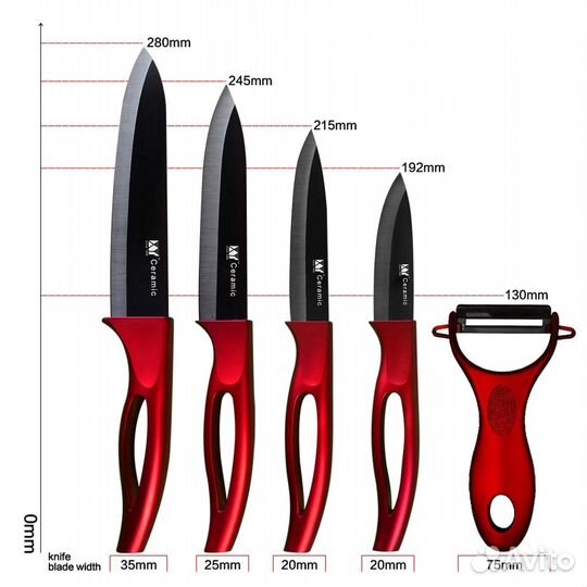 Набор керамических ножей с овощечисткой