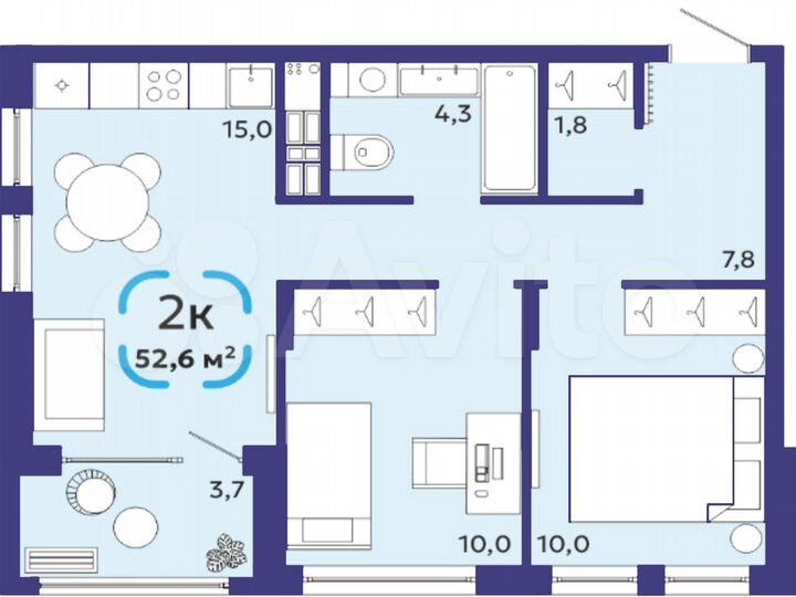 2-к. квартира, 52,6 м², 5/16 эт.