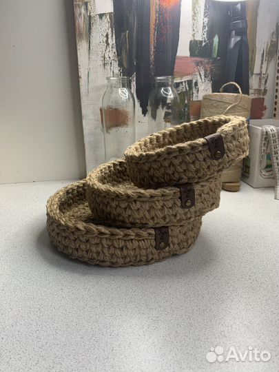 Джутовая интерьерная корзина для хранения