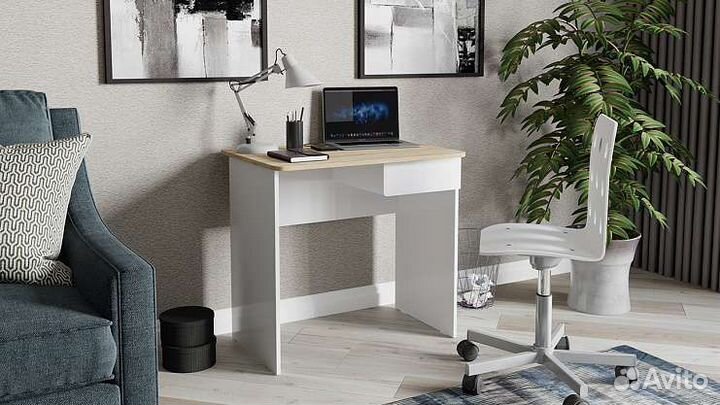 Компьютерный стол белый с ящиком