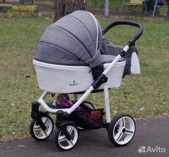 Коляска 2 в 1 venicci pure серая с белой рамой