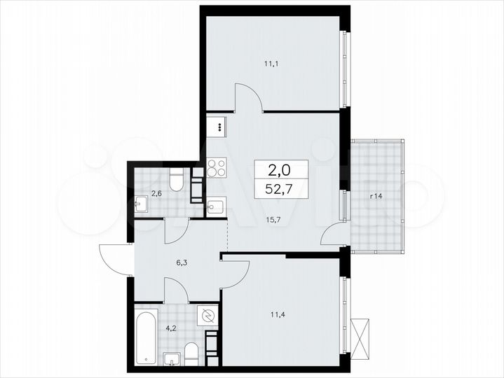 2-к. квартира, 52,7 м², 10/11 эт.