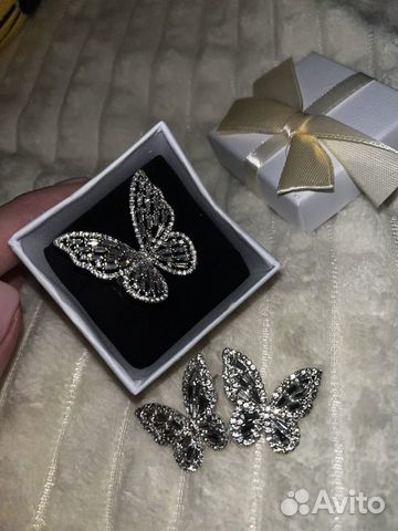 Серьги и кольцо бабочки