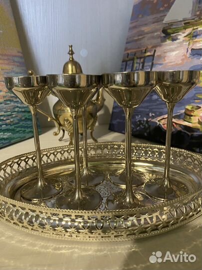 Рюмочки поднос мельхиор винтаж германия