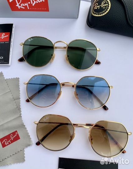 Очки ray ban round metal зеленые