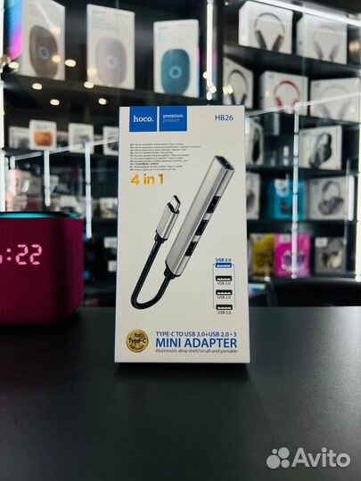 USB Хаб Hoco HB26 USB 2.0 3x + USB 3.0 Silver