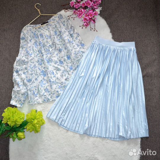 Новая голубая юбка плиссе