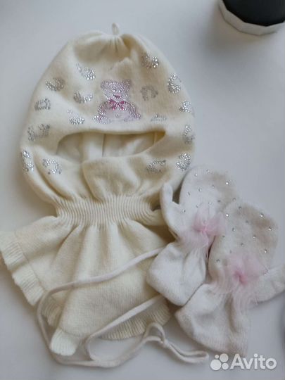 Комплект шапка варежки