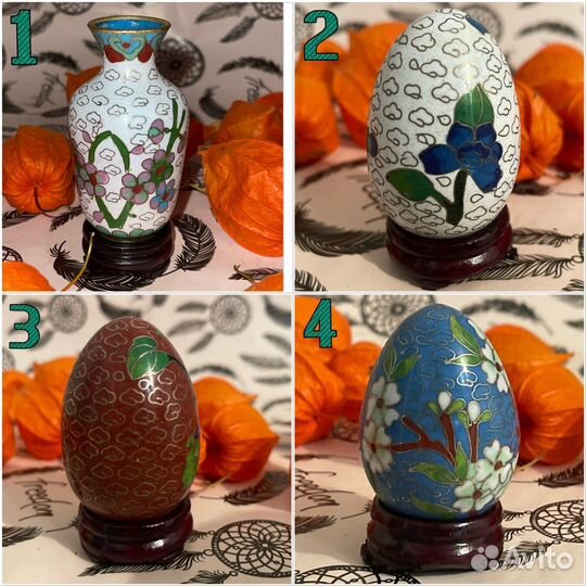 Ваза клуазоне яйцо эмаль на подставке китай