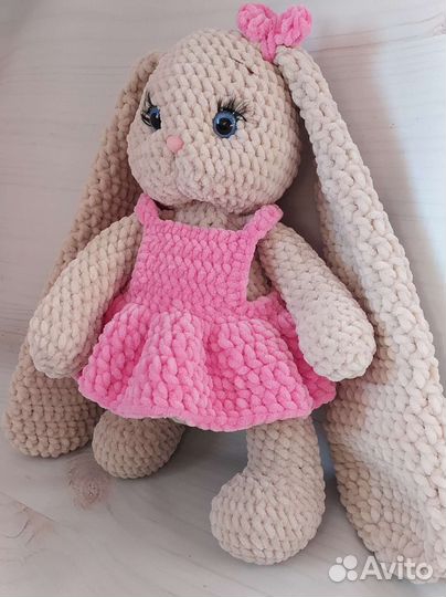 Плюшевый зайка,ручная работа, вязаные игрушки