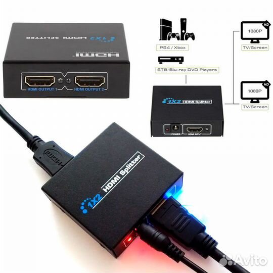 Разветвитель- сплиттер hdmi,1 вход, 2 выхода, v1,4