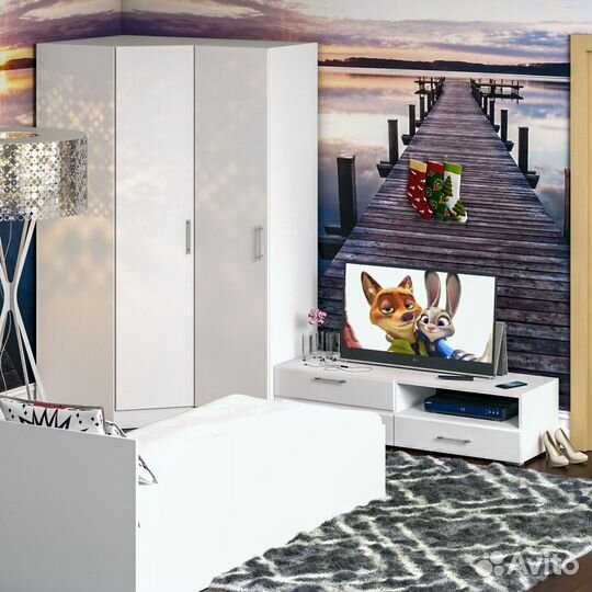 Мебель для спальни белая Стандарт № 4 Стандарт с кроватью 800, цвет белый, спальное место 800х2000 м